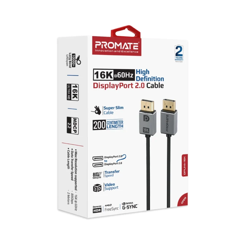 PROMATE DPLINK-16K 16K@60Hz High Definition Display Port 2.0 Cable PROMATE DPLINK-16K 16K@60Hz High Definition Display Port 2.0 Cable